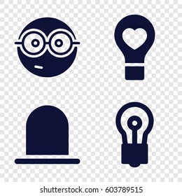 Set of 4 bulb filled icons such as siren, bulb, nerd emoji