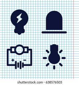 Set of 4 bulb filled icons such as siren, camera bulb, bulb
