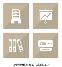 Set Of 4 Bureau Icons Set.Collection Of File Folder, Videoconference, Presentation And Other Elements.