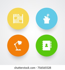 Set Of 4 Bureau Icons Set.Collection Of Book, Illuminator, Book And Other Elements.
