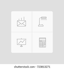 Set Of 4 Bureau Outline Icons Set.Collection Of Reading-Lamp, Counter, Show And Other Elements.