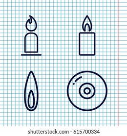 Set of 4 burn outline icons such as candle, flame