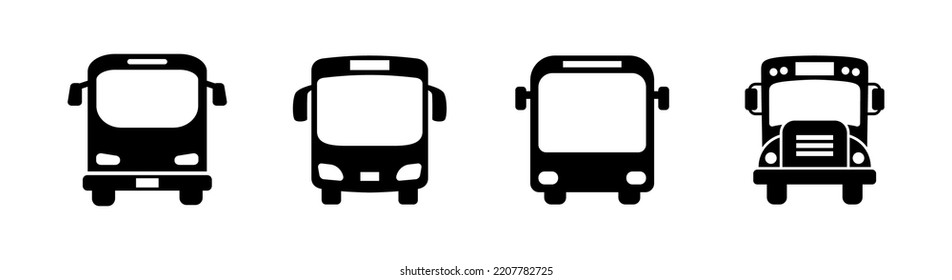 Set of 4 bus icon flat glyph style and outlined editable stroke, clipart design template