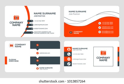 Set of 4 business card templates. Flat design vector illustration. Stationery design. Red and black color theme