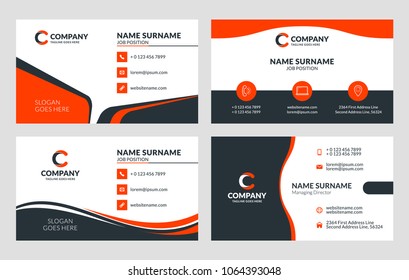 Set of 4 business card templates. Flat design vector illustration. Stationery design. Red and black color theme