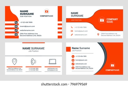 Set of 4 business card templates. Flat design vector illustration. Stationery design. Red and black color theme