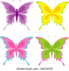 Set of 4 butterfly, isolated on white, vector