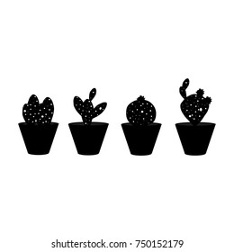 Set of 4 cacti silhouette in space-inspired theme, perfect for stickers, patches, etc.