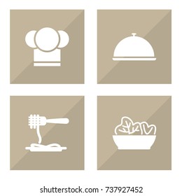Set Of 4 Cafe Icons Set.Collection Of Chef, Tray, Food And Other Elements.