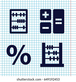 Set of 4 calculation filled icons such as abacus, percent