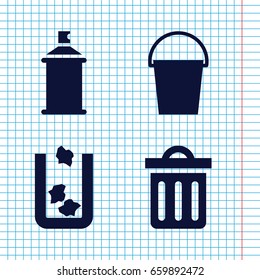 Set of 4 can filled icons such as trash bin, spray paint, bucket