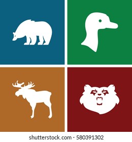 Set of 4 canada filled icons such as goose, bear