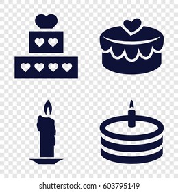 Set of 4 candle filled icons such as heart lock, cake