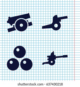 Set of 4 cannon filled icons such as cannon