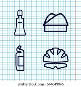 Set of 4 cap outline icons such as cream tube, cleanser, chef hat