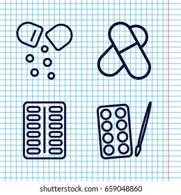 Set of 4 capsule outline icons such as paints