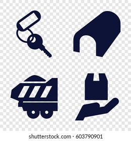 Set of 4 car filled icons such as tunnel, key, cargo trailer