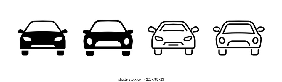 Set of 4 car icon flat glyph style and outlined editable stroke, clipart design template