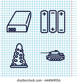 Set of 4 car outline icons such as tunnel, battery