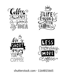 Set of 4 Card Posters Typography lettering designs. Hand drawn lettering phrase. Modern motivating calligraphy decor. Scrapbooking or journaling card with quote.