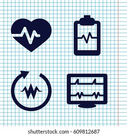 Set of 4 cardiac filled icons such as heartbeat