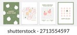 Set of 4 cards for New Year holidays. Merry Christmas cards with champagne glass. Vector card for winter holidays.