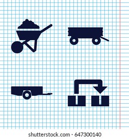 Set of 4 carry filled icons such as barrow, construction