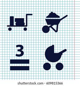 Set of 4 cart filled icons such as luggage, baby stroller, construction