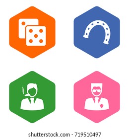 Set Of 4 Casino Icons Set.Collection Of Gentleman, Gambling Cube, Bodyguard And Other Elements.