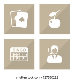 Set Of 4 Casino Icons Set.Collection Of Lotto, Playing Cards, Gentleman And Other Elements.