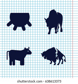 Set of 4 cattle filled icons such as cow, udder