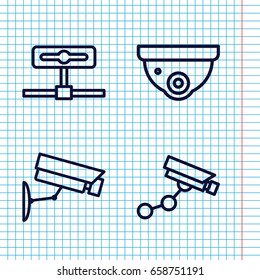 Set of 4 cctv outline icons such as security camera, security camera