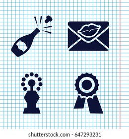 Set of 4 celebration filled icons such as award, love letter, trophy