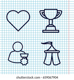 Set of 4 celebration outline icons such as tent, heart, trophy