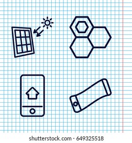 Set of 4 cell outline icons such as honey, home on phone display, solar panel
