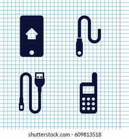 Set of 4 cellphone filled icons such as phone, wire
