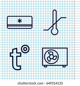 Set of 4 celsius outline icons such as thermometer, air conditioner
