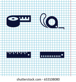 Set of 4 centimeter filled icons such as tape, ruler
