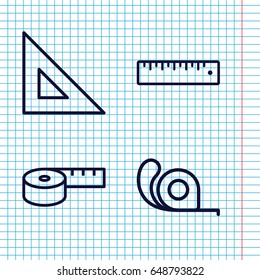 Set of 4 centimeter outline icons such as tape, ruler