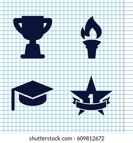 Set of 4 ceremony filled icons such as 1st place star, torch, trophy