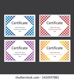 Set of 4 certificate layouts, statements of accomplishment, gift certificates, A4 size, gradient