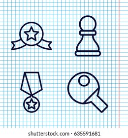 Set of 4 challenge outline icons such as chess pawn, table tennis