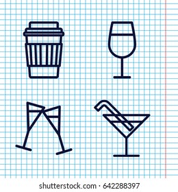 Set of 4 champagne outline icons such as cocktail, drink