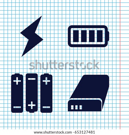 Set of 4 charge filled icons such as battery, ful battery