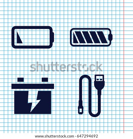 Set of 4 charger filled icons such as battery, wire