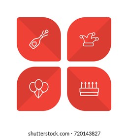 Set Of 4 Cheerful Outline Icons Set.Collection Of Jester, Pastry, Alcohol And Other Elements.