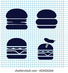 Set of 4 cheeseburger filled icons such as burger with sausage, cheeseburger