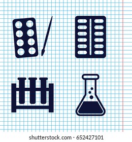 Set of 4 chemistry filled icons such as paints, pill