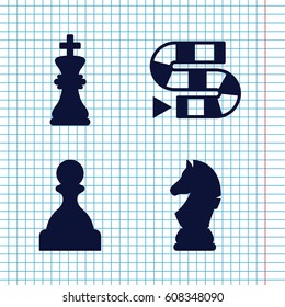 Set of 4 chess filled icons such as chess king, chess horse, pawn
