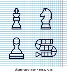Set of 4 chess outline icons such as chess king, chess horse, pawn